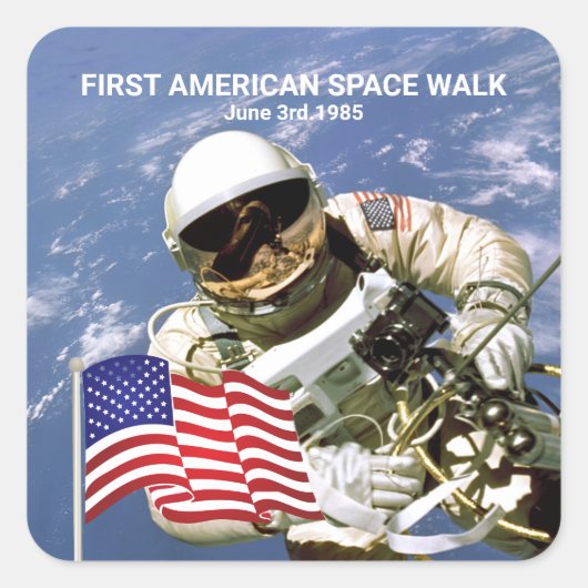 First American Astronaut Space Walk Vierkante Sticker (Voorkant)