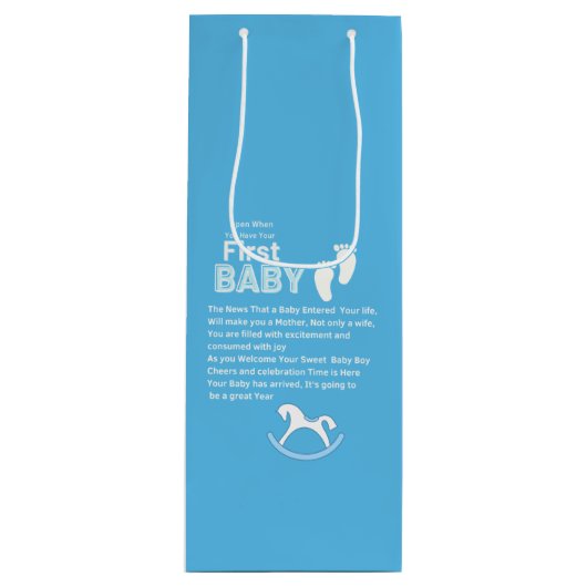 First Baby Blue Boy Wijn Cadeautas (Voorkant)