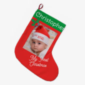 First Baby's Foto Aangepaste Naam Jongen of Meisje Grote Kerstsok (Voorkant (Hangend))