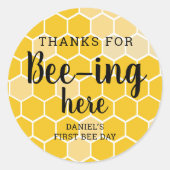 First Bee Day Bedankt dat je hier bent Ronde Sticker (Voorkant)