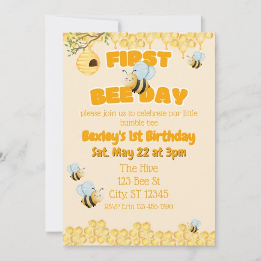 First Bee Day, Bumble Bee 1st Birthday Kaart (Voorkant)