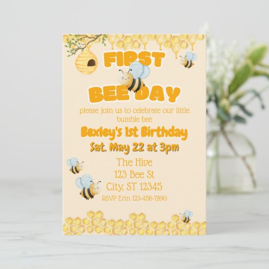 First Bee Day, Bumble Bee 1st Birthday Kaart (Staand voorkant)