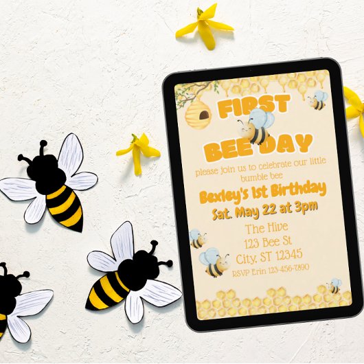 First Bee Day, Bumble Bee 1st Birthday Kaart