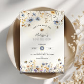 First Bee Day - Floral 1st Birthday Invitation Kaart