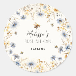 First Bee Day - Floral 1st Birthday  Ronde Sticker