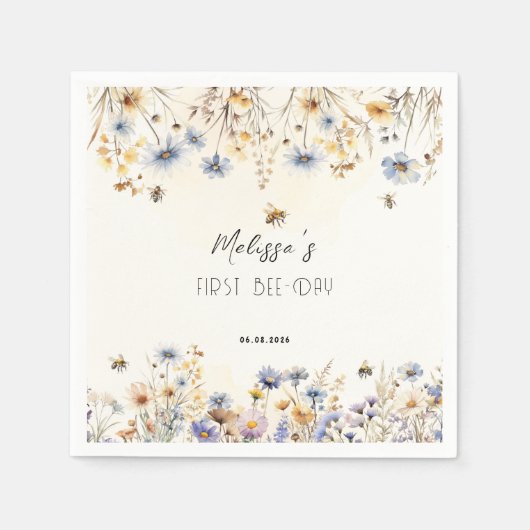 First Bee Day - Floral 1st Birthday  Servet (Voorkant)