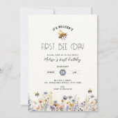 First Bee Day - Floral Bee Honey 1st Birthday Kaart (Voorkant)