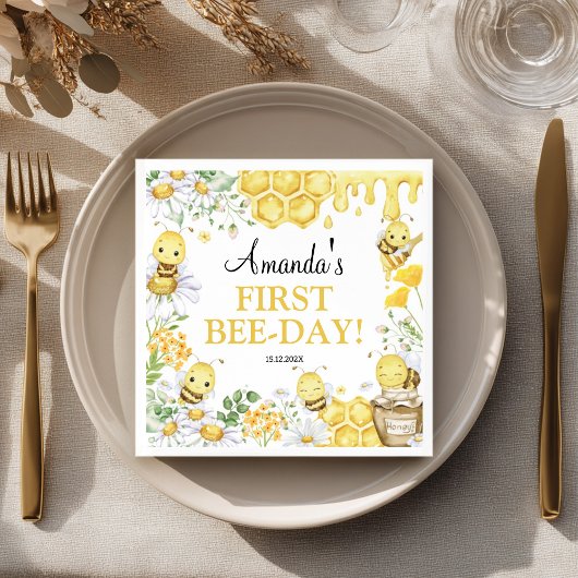 First Bee Day Floral Bumblebee Birthday Party Servet