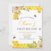 First Bee Day Floral Honey Bee 1st Birthday Party Kaart (Voorkant)
