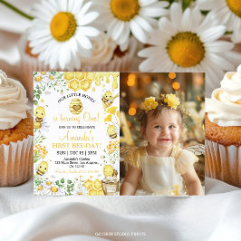 First Bee Day Floral Honey Bee Birthday Invitation Bedankkaart