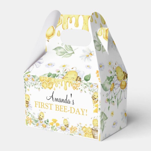 First Bee Day Floral Honey Bee Birthday Party Bedankdoosjes (Voorkant Zijde)