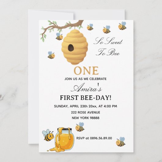 First Bee Day yellow honey 1st Birthday Kaart (Voorkant)