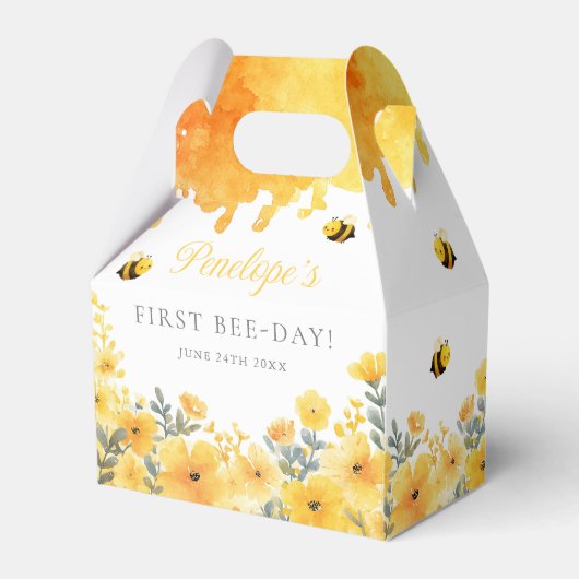 First Bee Day Yellow Wildflowers 1st Birthday Bedankdoosjes (Voorkant Zijde)