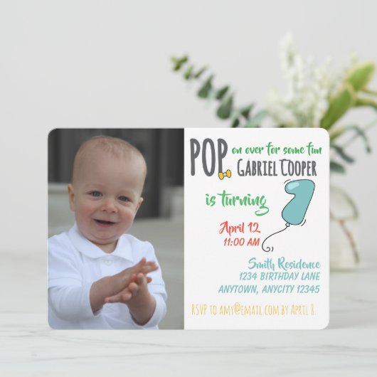 First Birthday Balloon Graphic Colorful Boy Kaart (Staand voorkant)