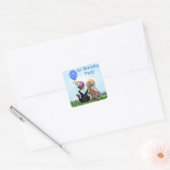 First Birthday Boy and Dog Vierkante Sticker (Envelop)