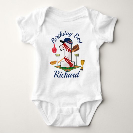 First Birthday Boy Baseball Romper (Voorkant)
