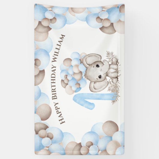 First Birthday Boy Cute Elephant Banner (Verticaal)