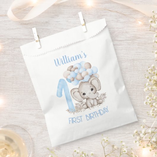 First Birthday Boy Cute Elephant Favor Bag Bedankzakje (Geknipt)