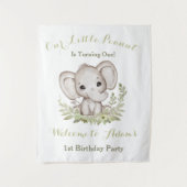 First Birthday Boy Elephant Welcome Sign Tapestry Wandkleed (Voorkant)