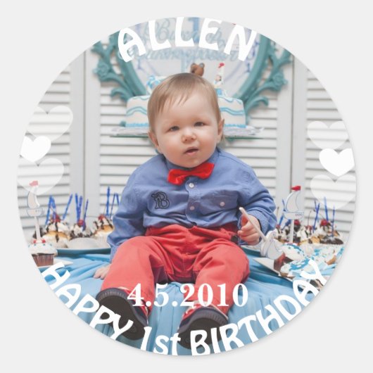 First Birthday Boy Photo Sticker (Voorkant)