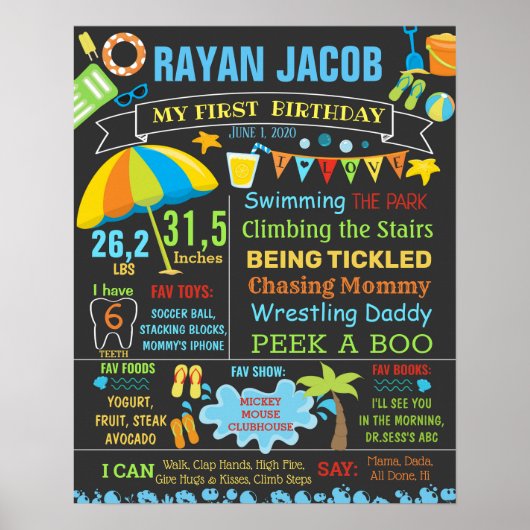 First Birthday chalkboard sign Pool Party Poster (Voorkant)