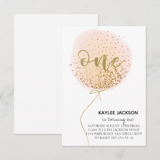 First birthday, Cotton candy balloon Informatiekaartje (Voorkant / Achterkant)