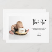 First Birthday Custom Photo Modern handlettering  Bedankkaart (Voorkant / Achterkant)