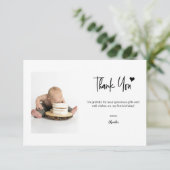 First Birthday Custom Photo Modern script note Bedankkaart (Staand voorkant)