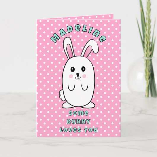 First Birthday Cute Bunny Cartoon Pink Birthday Kaart (Voorkant)