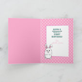  First Birthday Cute Bunny Cartoon Pink Birthday Kaart (Binnen)