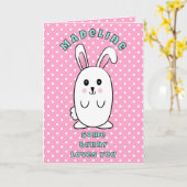  First Birthday Cute Bunny Cartoon Pink Birthday Kaart (Gele Bloem)