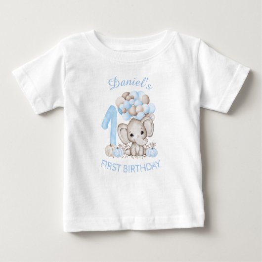 First Birthday Cute Elephant Herfst Boy Baby T-Shi (Voorkant)