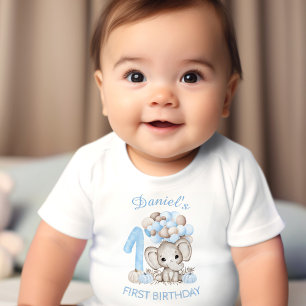 First Birthday Cute Elephant Herfst Boy Baby T-Shi