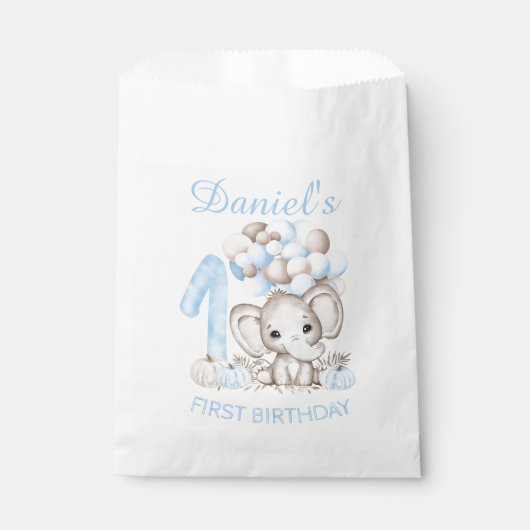 First Birthday Cute Elephant Herfst Boy Favor Bag Bedankzakje (Voorkant)