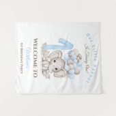First Birthday Elephant Boy Welcome Sign Tapestry Wandkleed (Voorkant (horizontaal))
