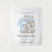 First Birthday Elephant Boy Welcome Sign Tapestry Wandkleed (Voorkant)