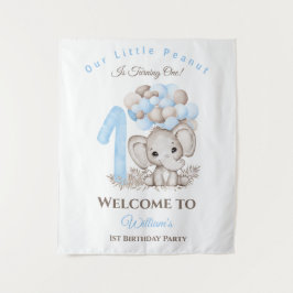 First Birthday Elephant Boy Welcome Sign Tapestry Wandkleed
