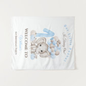 First Birthday Elephant Boy Welcome Sign Tapestry Wandkleed (Voorkant (horizontaal))