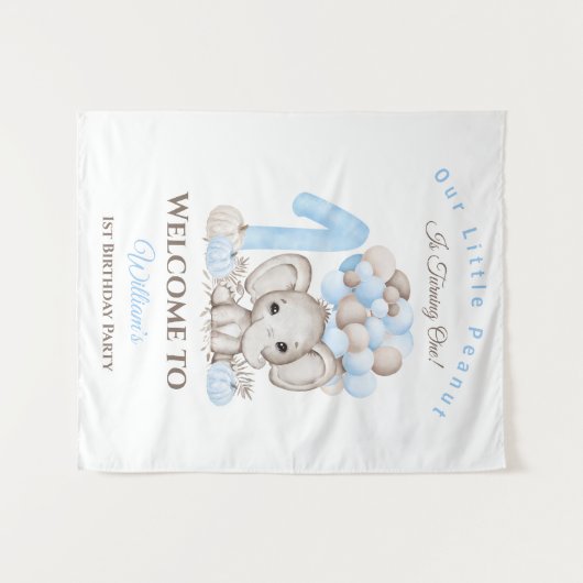First Birthday Elephant Boy Welcome Sign Tapestry Wandkleed (Voorkant (horizontaal))