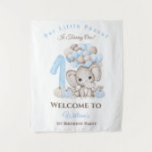 First Birthday Elephant Boy Welcome Sign Tapestry Wandkleed (Voorkant)