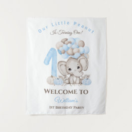 First Birthday Elephant Boy Welcome Sign Tapestry Wandkleed