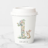 First Birthday Floral Bunny Papieren Bekers (Achterkant)
