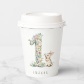 First Birthday Floral Bunny Papieren Bekers (Voorkant)
