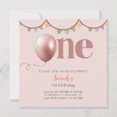 First Birthday Girl Invitation Kaart (Voorkant)