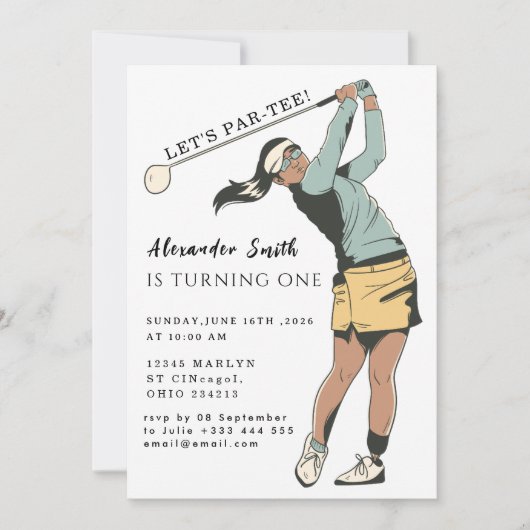 First Birthday Golf Party Kaart (Voorkant)
