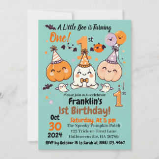 First Birthday Halloween Pumpkin Ghost Party Kaart
