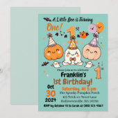 First Birthday Halloween Pumpkin Ghost Party Kaart (Voorkant / Achterkant)