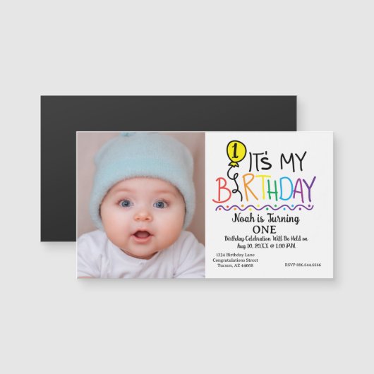 First Birthday Invitation Card - Custom Baby Photo (Voorkant / Achterkant)