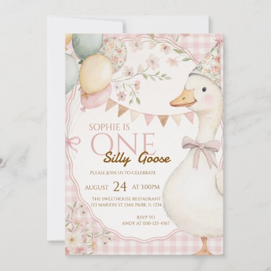 First birthday invitation with a fun goose design kaart (Voorkant)