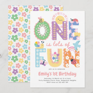 First Birthday Invite Girl, One is lots of Fun Kaart